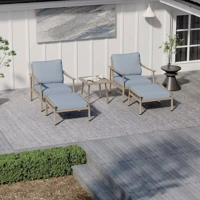 5-Piece Aluminum Patio Conversation Set with End Table and Cushions