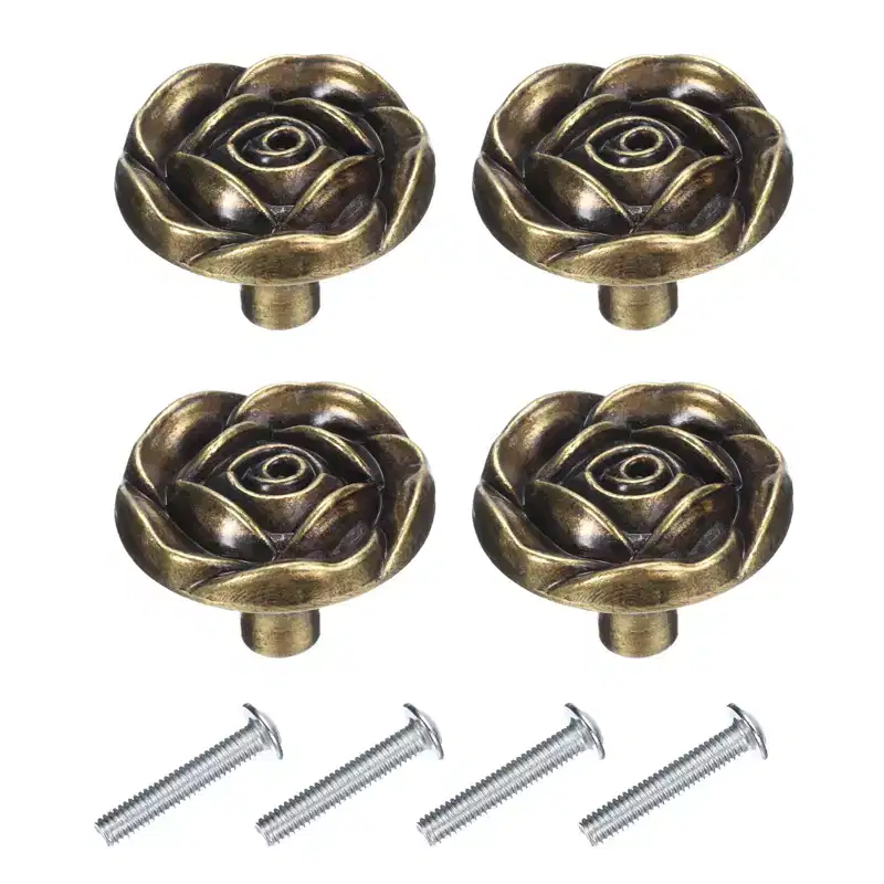 Unique Bargains Zinc Alloy Rose Patterns Vintage Drawer Knobs for Furniture Closet 4 Sets
