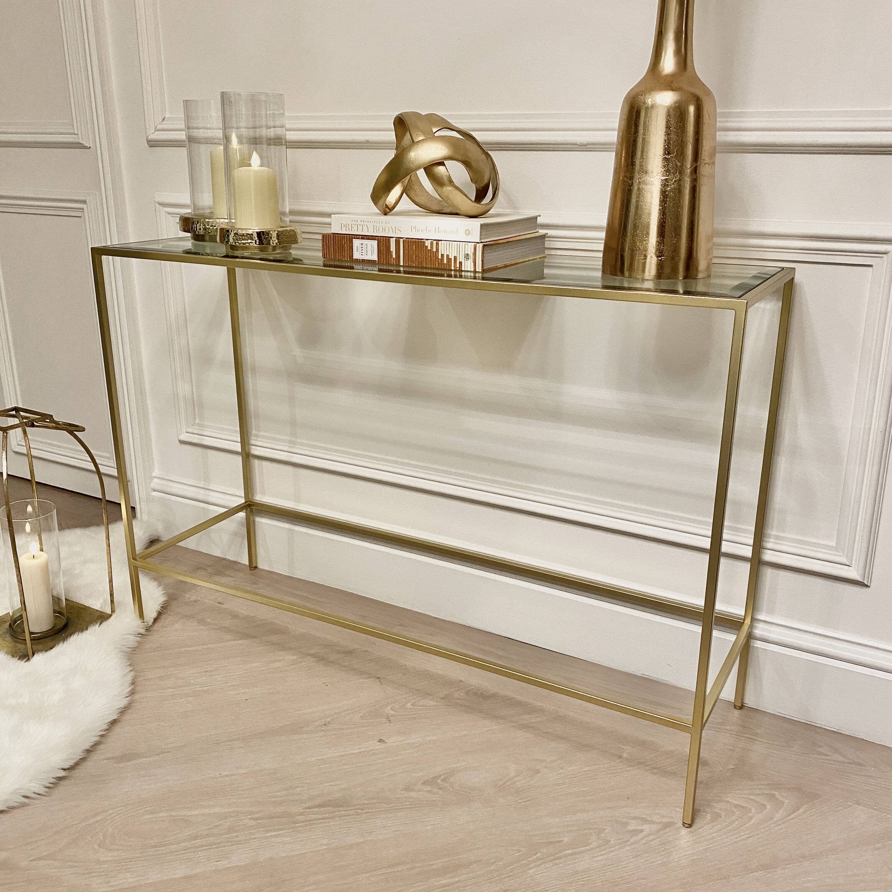 Champagne Console Table with Glass Top