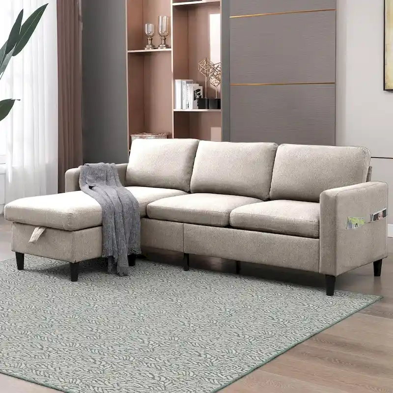 Mixoy Convertible L-Shaped Sectional 3-Seat Sofa with Storage Ottoman,Reversible Chaise - 85.83in x 27.95in x 30.71in