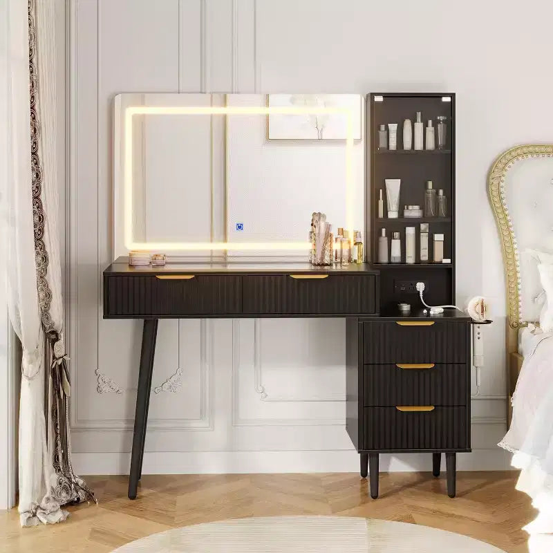 GustoWave 5 Drawers Vanity Desk, Makeup Dressing Table with Built-in USB Outlet Charging Station