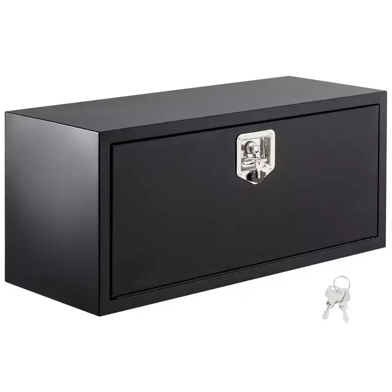 Black Steel Bottom Lockable Toolbox, Steel Heavy-duty Chassis Waterproof Toolbox, Tool Storage Box, 24 mm Long, 14 mm Wide, 16 mm High, Black
