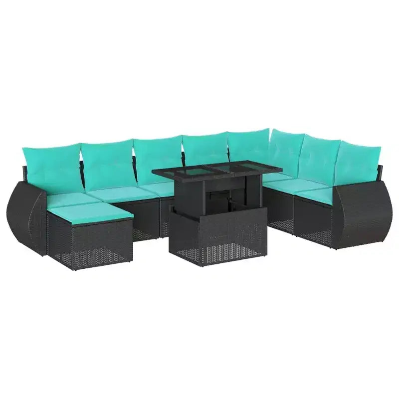 vidaXL Patio Sofa Set with Cushions and Table Outdoor 9 Piece Poly Rattan