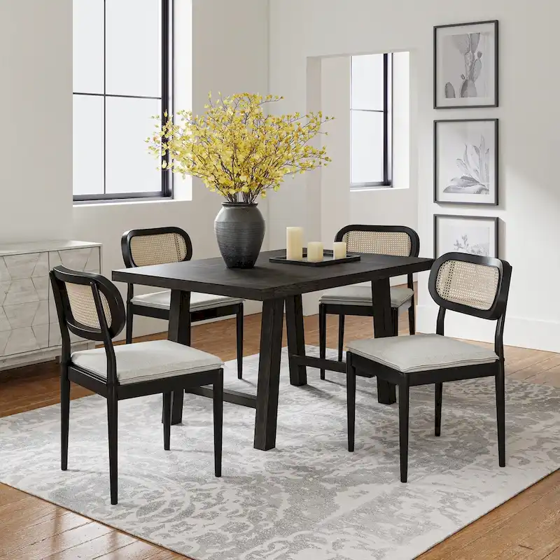 Konstantin Modern Solid Wood Dining Chair with Ratten Back and Removable Cushion Set of 4 by HULALA HOME