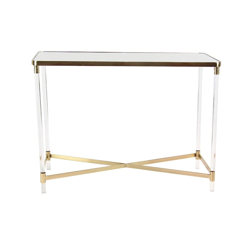 Silver / Gold X-Base Console Table with Mirror Top and Acrylic Legs for 1–2 Person