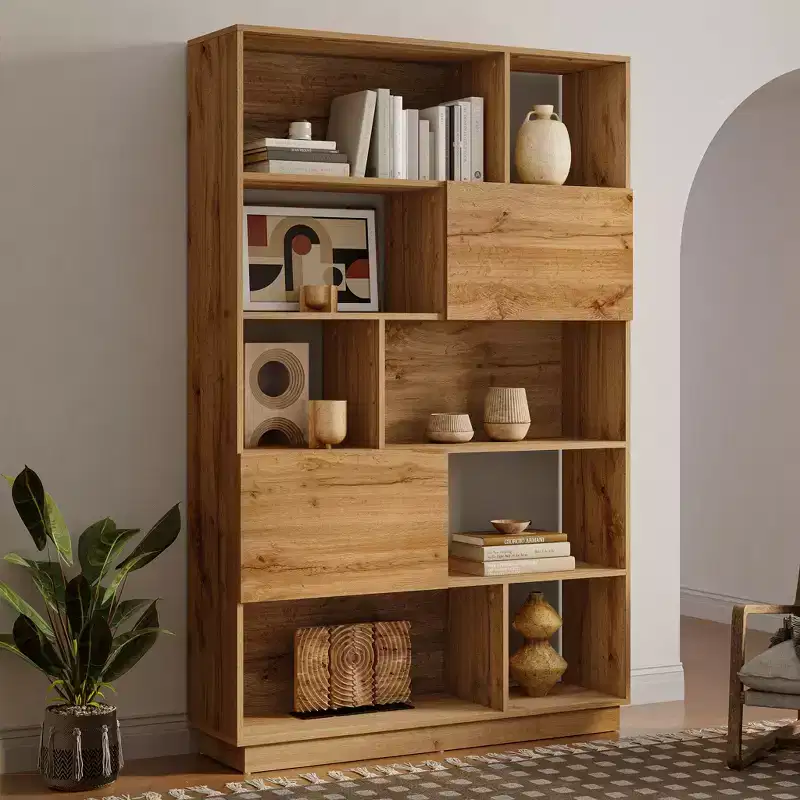 LuxenHome 68 Tall Bookcase with 8-Shelf and 2-Cabinet, 5-Tier Cube Unit Bookcase with Doors, Display Bookshelf with Storage for Living Room Brown