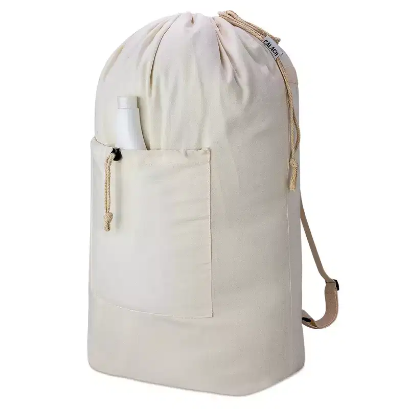 Narwey Laundry Bag Backpack, Canvas Laundry Bag with Straps & Drawstring Closure Washable Dirty Cloth Hamper Bag