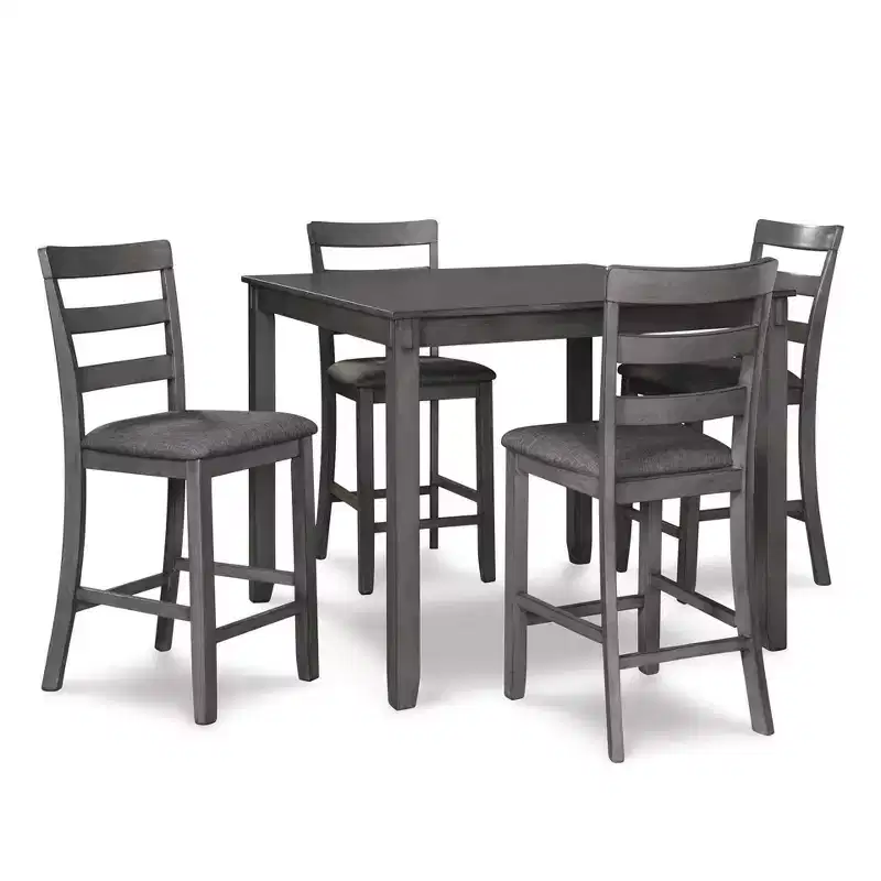 Set of 5 Bridson Counter Height Dining Table and Barstools Gray - Signature Design by Ashley: Transitional Matte Finish, Upholstered Seats