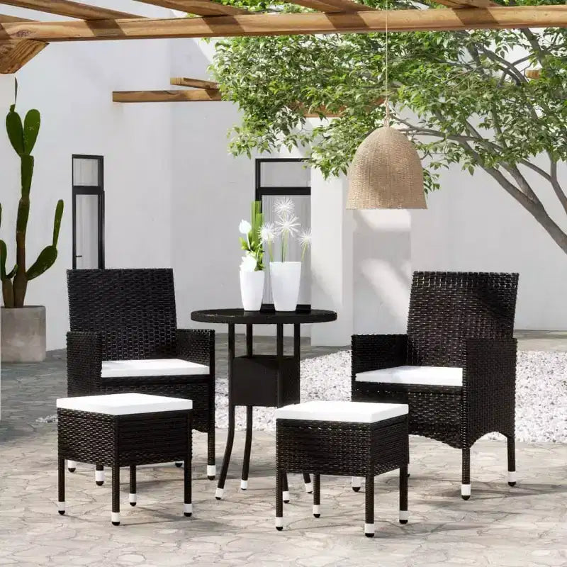vidaXL Patio Lounge Set Chairs and Seat Cushions Table 5 Piece Poly Rattan