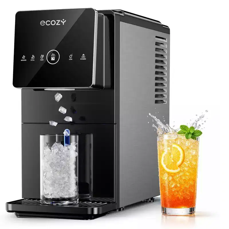 ecozy Nugget Ice Maker with Touchless Dispensing, Compact Countertop Design, Soft Chewable Ice, Self-Cleaning for Home & Office