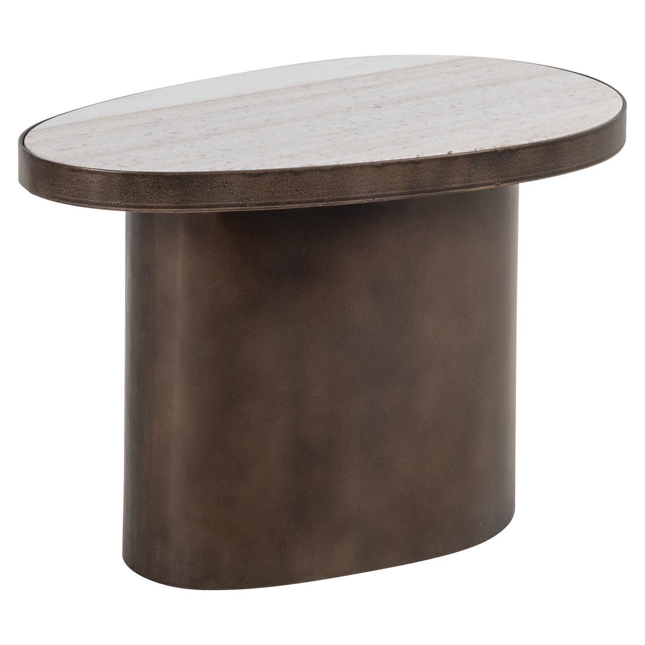 Bronze Oval Side Table with Marble Top
