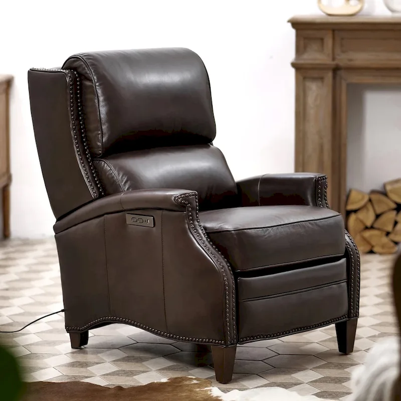 Hekkin Genuine Leather Power Recliner with Adjustable Headrest and USB Port Ultra-Comfy Living Room Seating