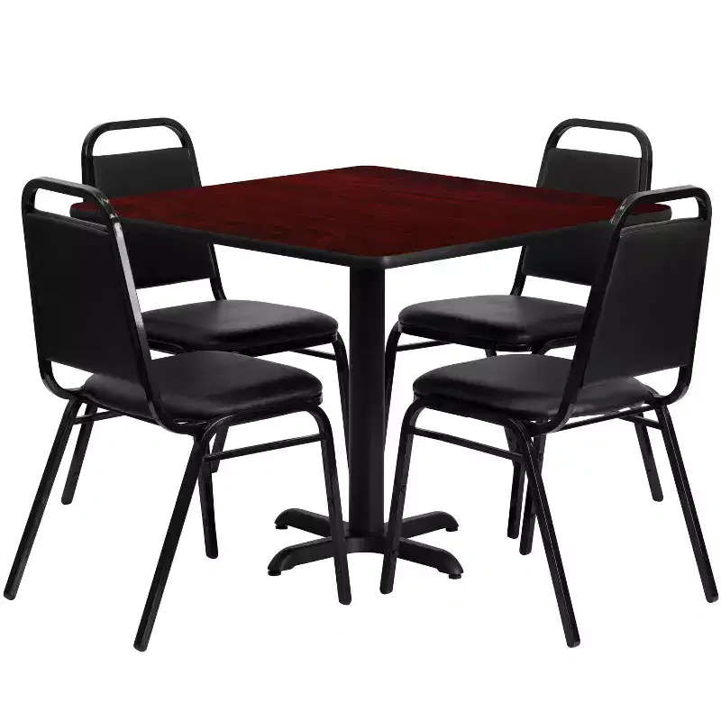 Flash Furniture 36'' Square Laminate Table Set with X-Base and 4 Trapezoidal Back Banquet Chairs