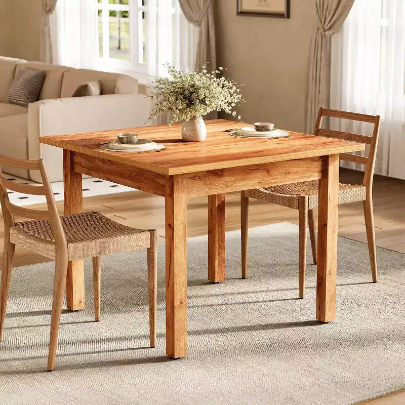 Lantine 39-inch Square Brown Wooden Dining Table, Seats 4, Modern Design for Living Room & Kitchen, Oak Brown Finish