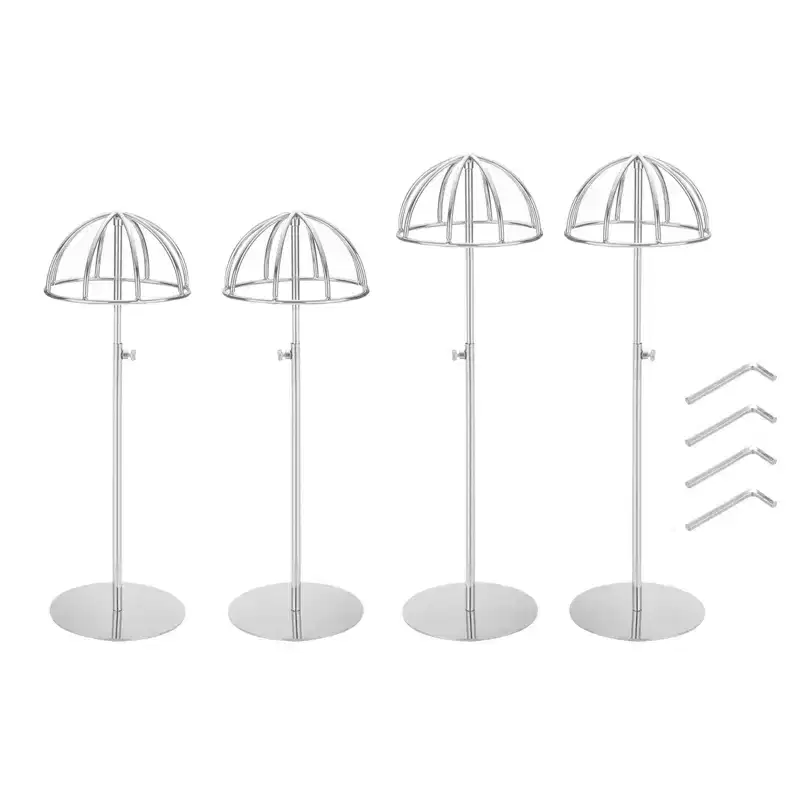 Unique Bargains Stainless Steel Adjustable Height Hat Stand Holder Wigs Display Rack