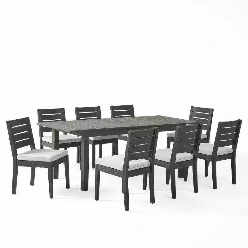 Christopher Knight Home Rani Modern 9 Piece Acacia Dining Set with Expandable Slatted Table and Cushions