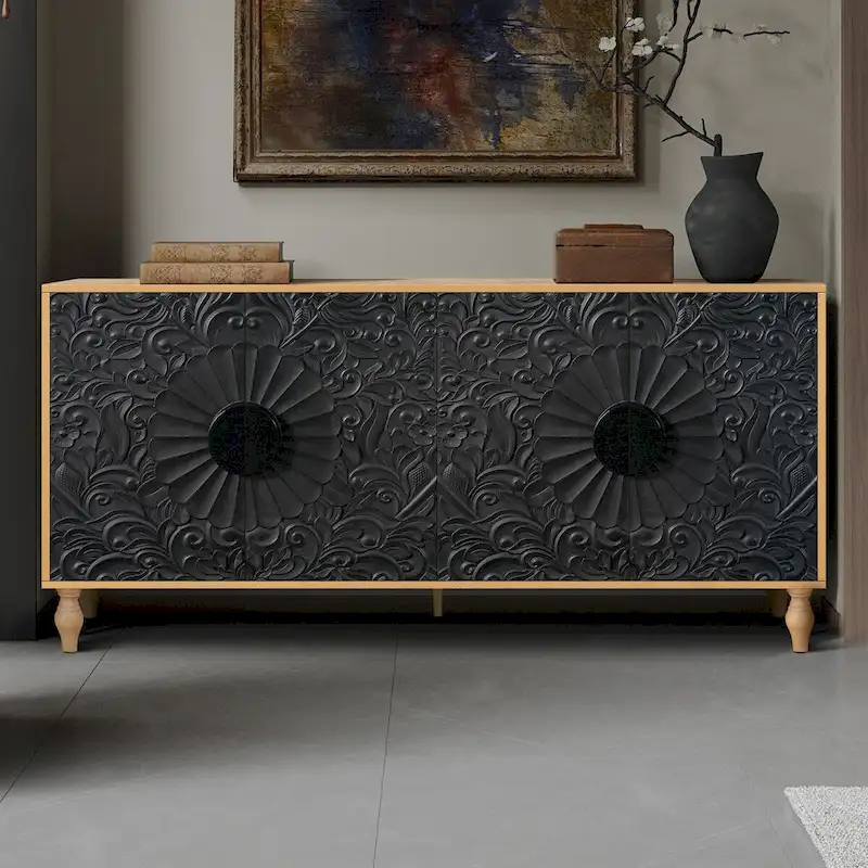 Carved Symmetrical Design Door Frame for TV Stand Table