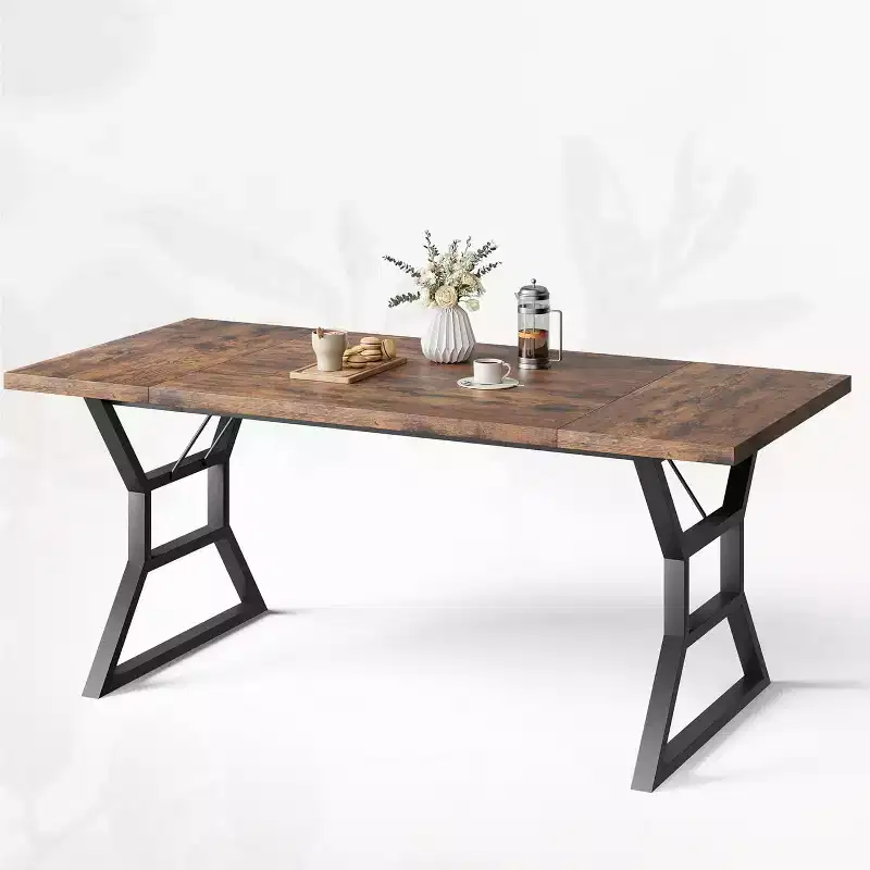 Rectangular Dining Table with Waist Detail 鈥?Engineered Wood Top, Metal Legs, Seats 6, 70.9Wx29.5Dx29.3H