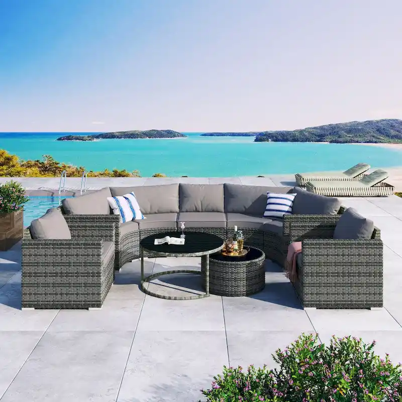 Nestfair 9-Pieces Wicker Outdoor Patio Sofa Set with Pillows and Cushions