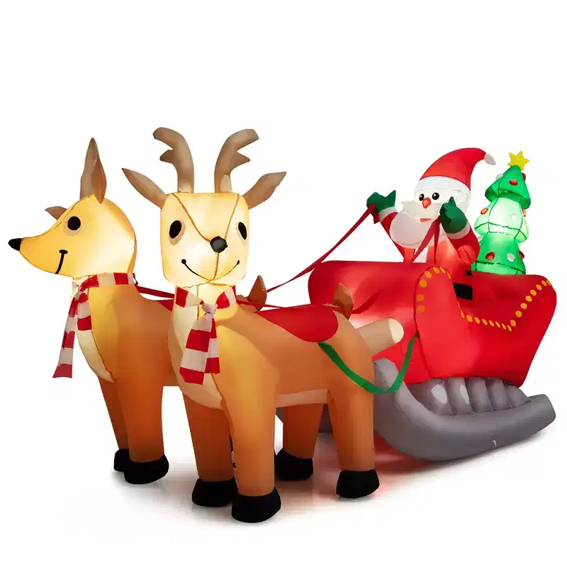 Gymax 7.2' Inflatable Santa Claus Sleigh & Reindeer w/ Xmas Tree Decoration w/ LED Lights & Internal Sandbags for Indoor & Outdoor