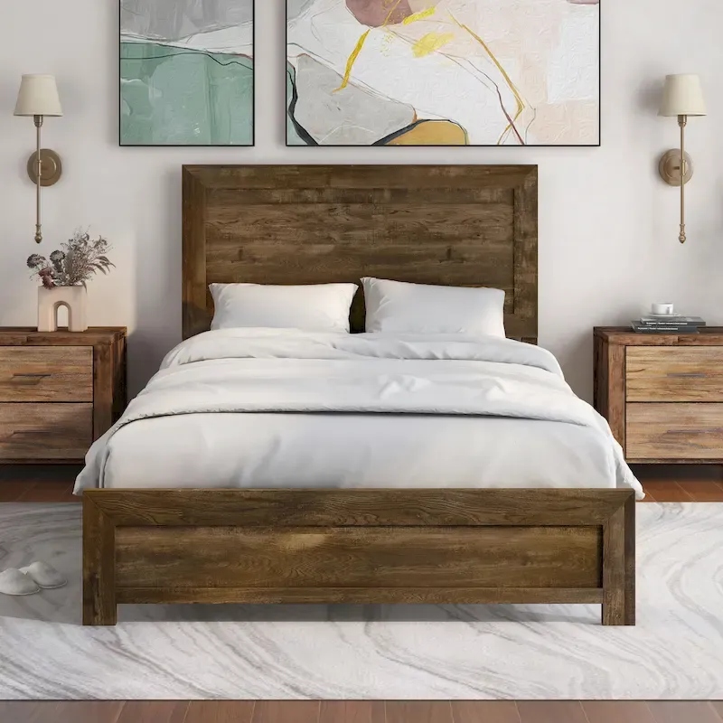 Furniture of America Greer Rustic Walnut Panel Wood Bed