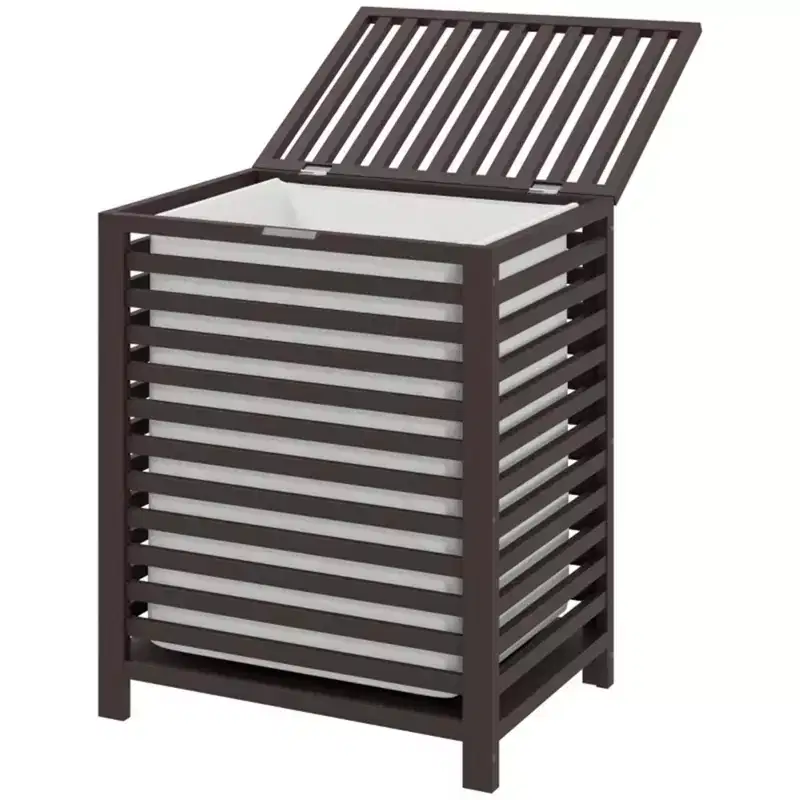 NAYSAYE Bamboo Laundry Hamper with Detachable Inner Bag Slatted Lid Space-Saving Laundry Basket for Home Bathroom, Black, 19.75*14.25*23.5