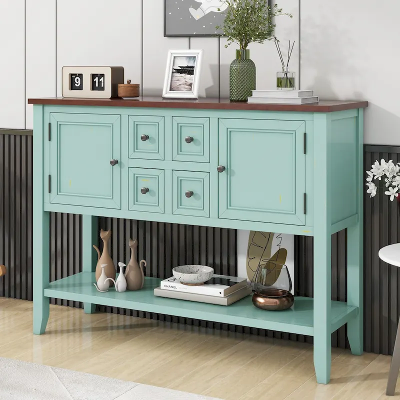 Retro Console Table with Drawers and Cabinets �C 15 x 46 x 34 in