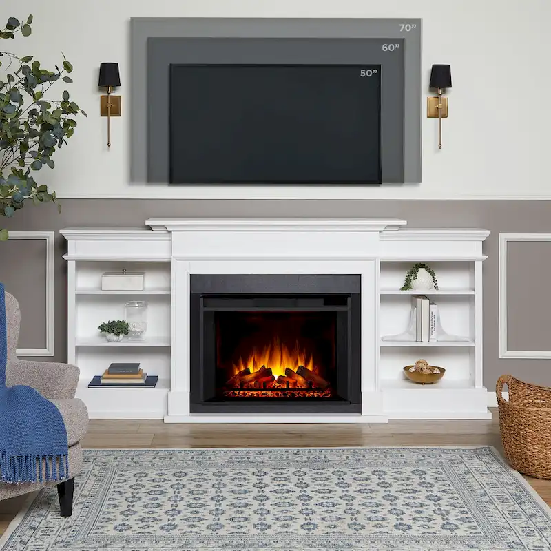 93 Electric Fireplace TV Stand in White