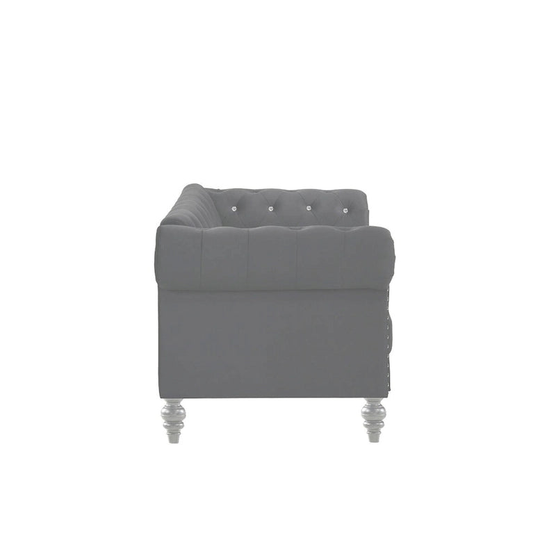 Ben 62 Inch Velvet Loveseat with Crystal Tufted Back, Grey