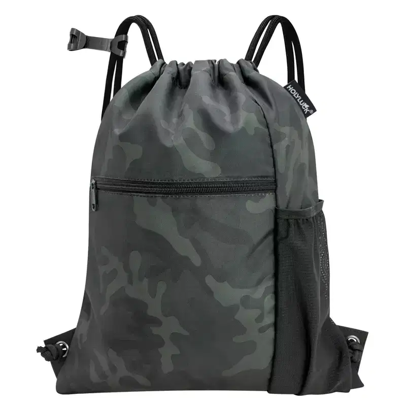 Narwey Men & Women Outdoor Sport Gym Sack Waterproof Drawstring Backpack Bag -Black Camo