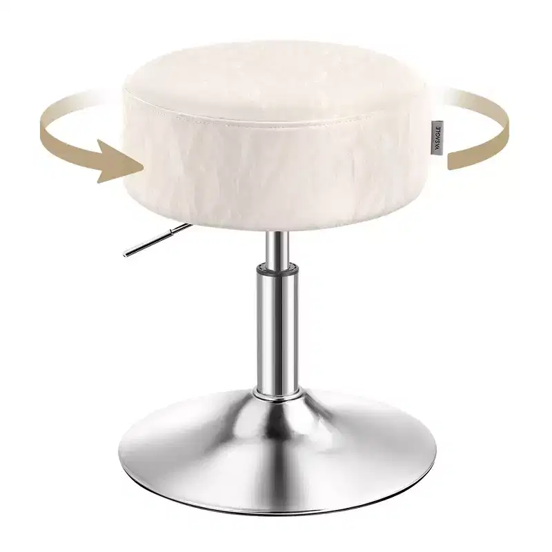 VASAGLE Adjustable Vanity Stool, Makeup Vanity Chair, 360 Swivel, PU Upholstery, Thick Cushion