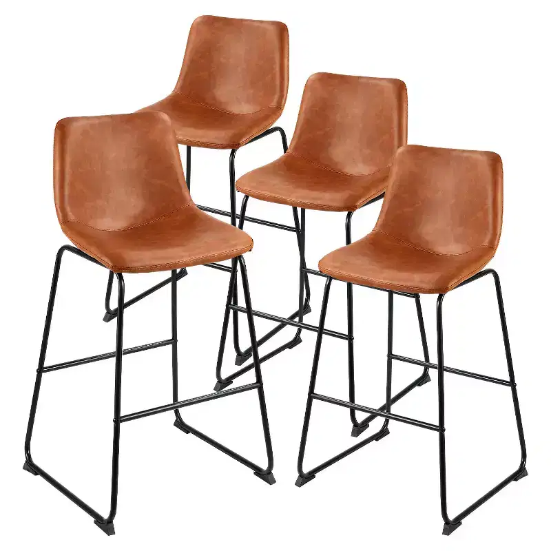 VEVOR Bar Stool Set of 4, 26 inch Counter Height Stools, Modern PU Leather Counter Barstool with Backrest, Metal Legs, Easy Assembly, Brown