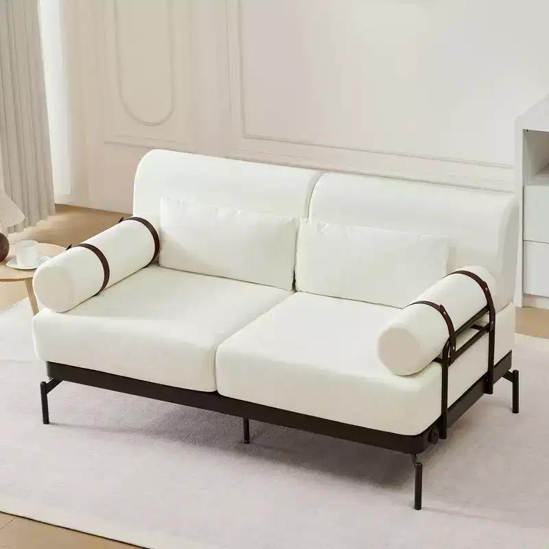 2-Seater Loveseat Sofa with USB Ports & Cylindrical Armrests, Beige/Green/Grey/Red