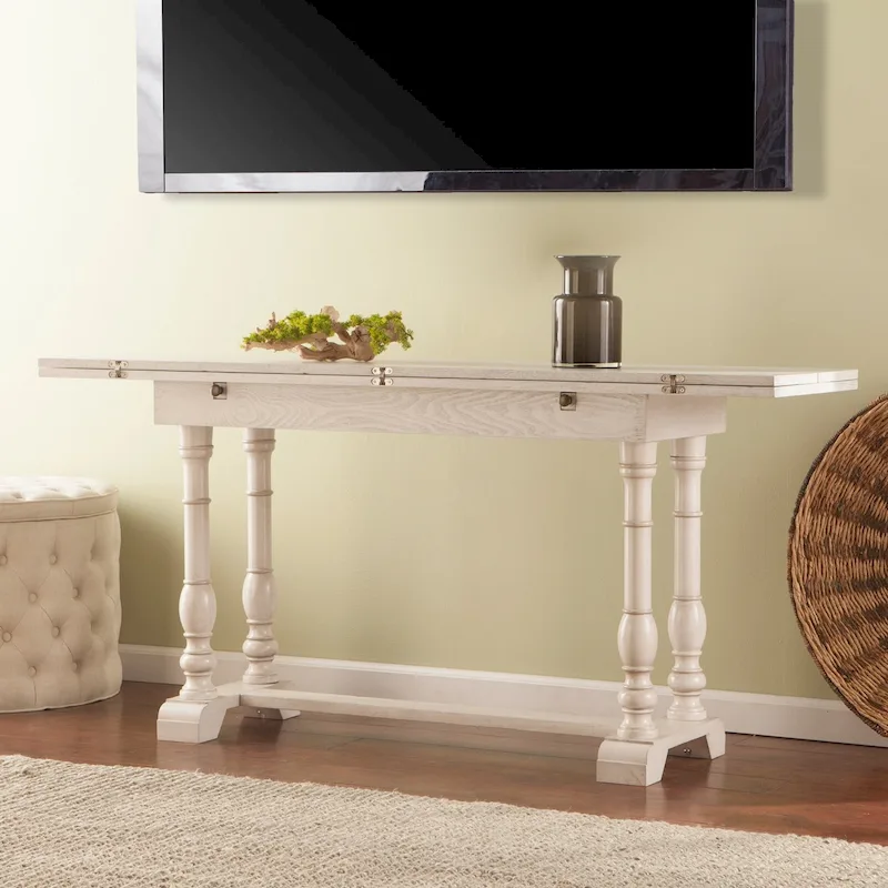 SEI Furniture Eddlewood Farmhouse Drop Leaf Trestle Console to Dining Table