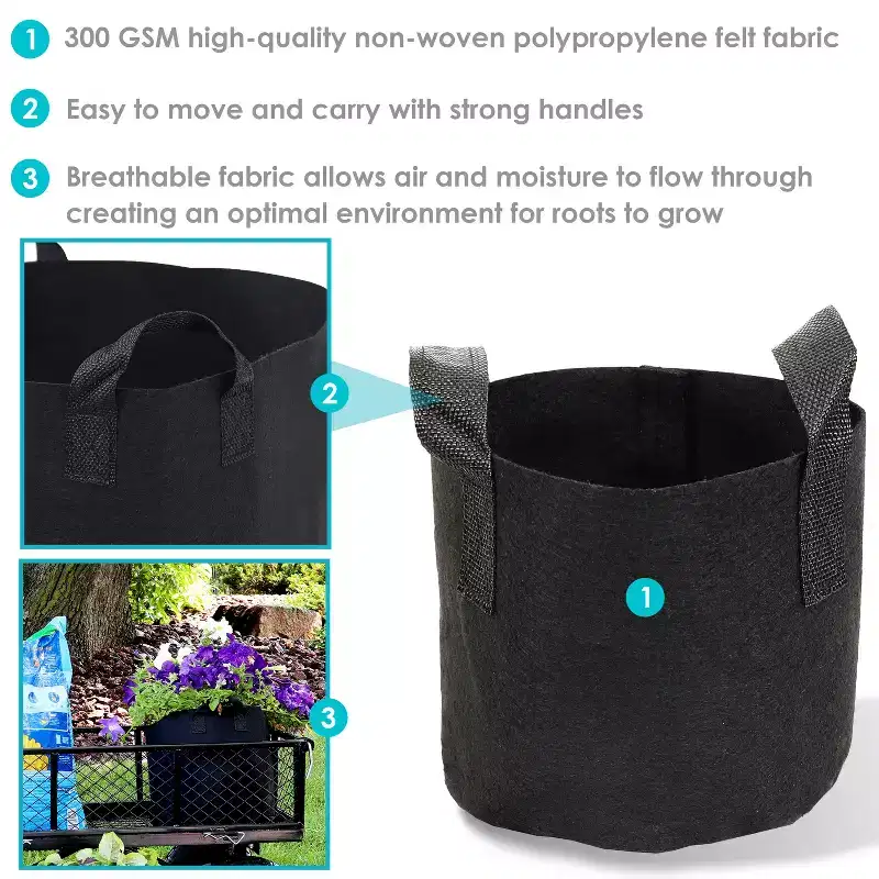 Sunnydaze Garden Grow Bag with Handles Non-Woven Polypropylene Fabric, Black
