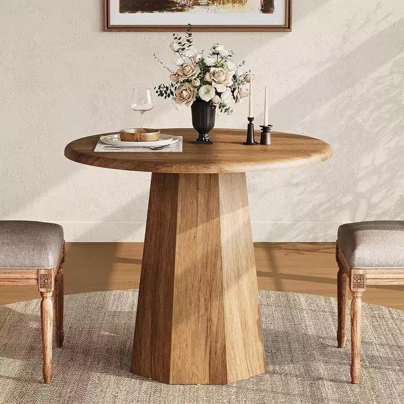 Lantine 31.5 Round Dining Table for 4, Wood Small Kitchen Dinner Table for Dining Room, Apartments, Office, Living Room, Restaurants