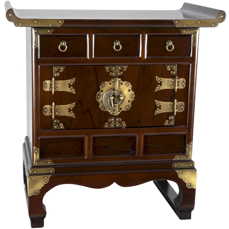 Handmade Korean Antique Style 3 Drawer End Table Cabinet (Korea)