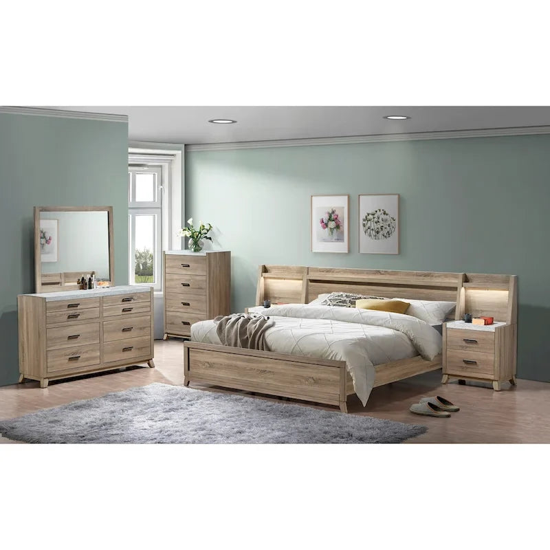 Daemon 3 Piece Light Brown Panel Bedroom Set
