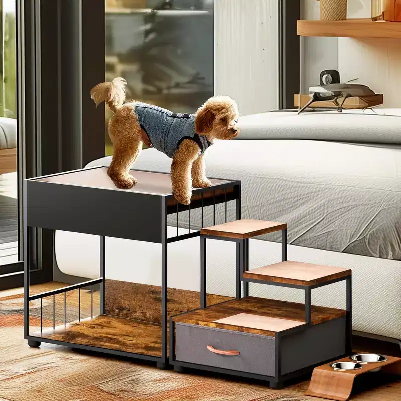 Whisen Pet Bunk Bed & Pet Step Perch with Removable Cushions and Carpeted Steps
