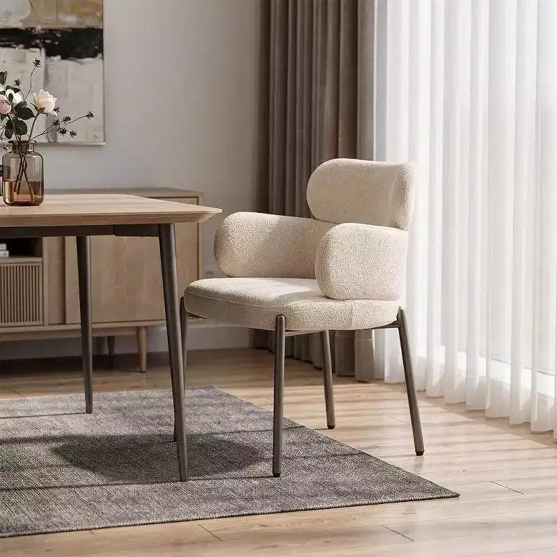 HomeRoots Beige and Gunmetal Boucle and Steel Dining Arm Chair