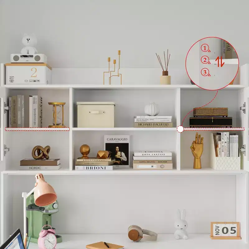 Liftable Computer Desk | Large Desktop | All-in-One Storage Cabinet | White