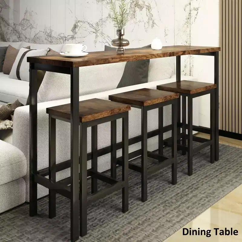 Okak Vintage Wood Extra Long Dining Table Set & Breakfast Nook Stools,Rectangular Dinette Set for Kitchen,Dining Room