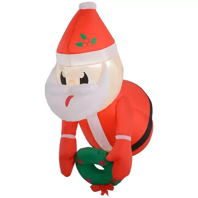 Outsunny 3ft Inflatable Santa Holding Wreath, Lean Out from Window Outdoor Decoration w/ LED Lights, Ideal for Holiday Party Garden