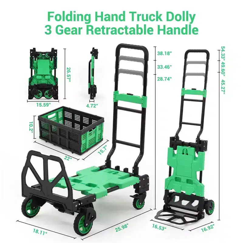 GustoWave 2-in-1 Folding Hand Truck with Folding Basket, Retractable Handle & 4 Wheels, 330 LB Capacity, for Moving, Shopping