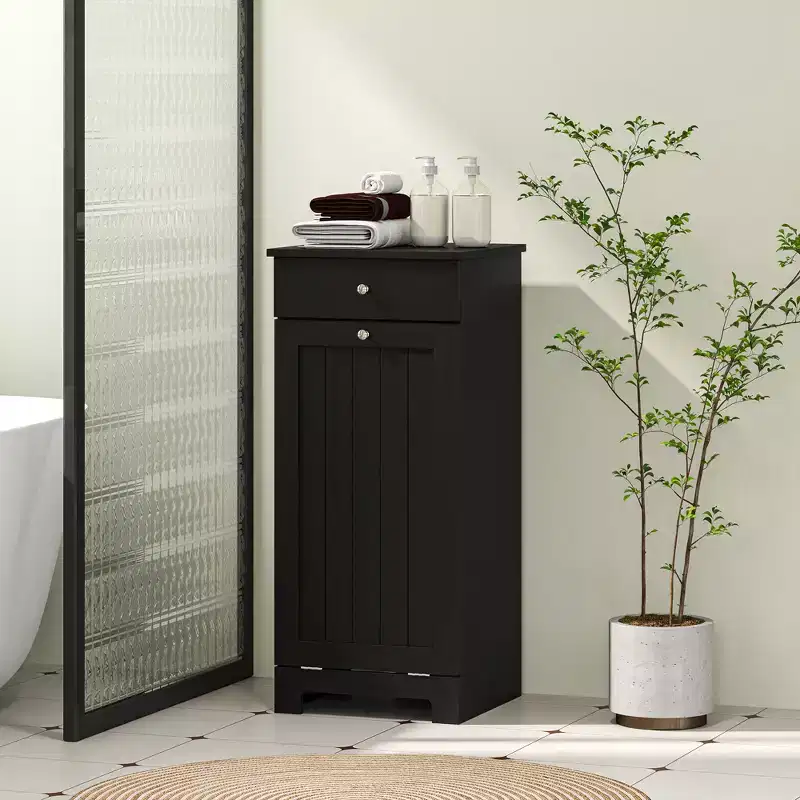 HOMCOM Tilt Out Laundry Hamper, Laundry Hamper Cabinet with Basket, Laundry Cabinet Bathroom Storage Cabinet with Drawer