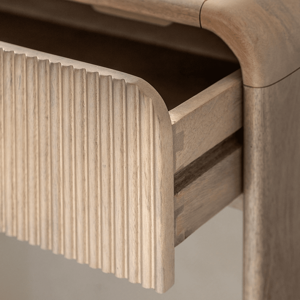 Ribbed Wooden 2 Drawer Console Table