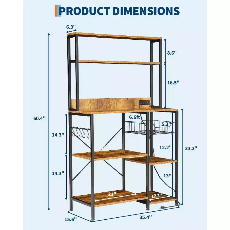 COZONY Kitchen Bakers Rack with Power Outlet, 4-Tier Microwave Stand & Coffee Bar Table