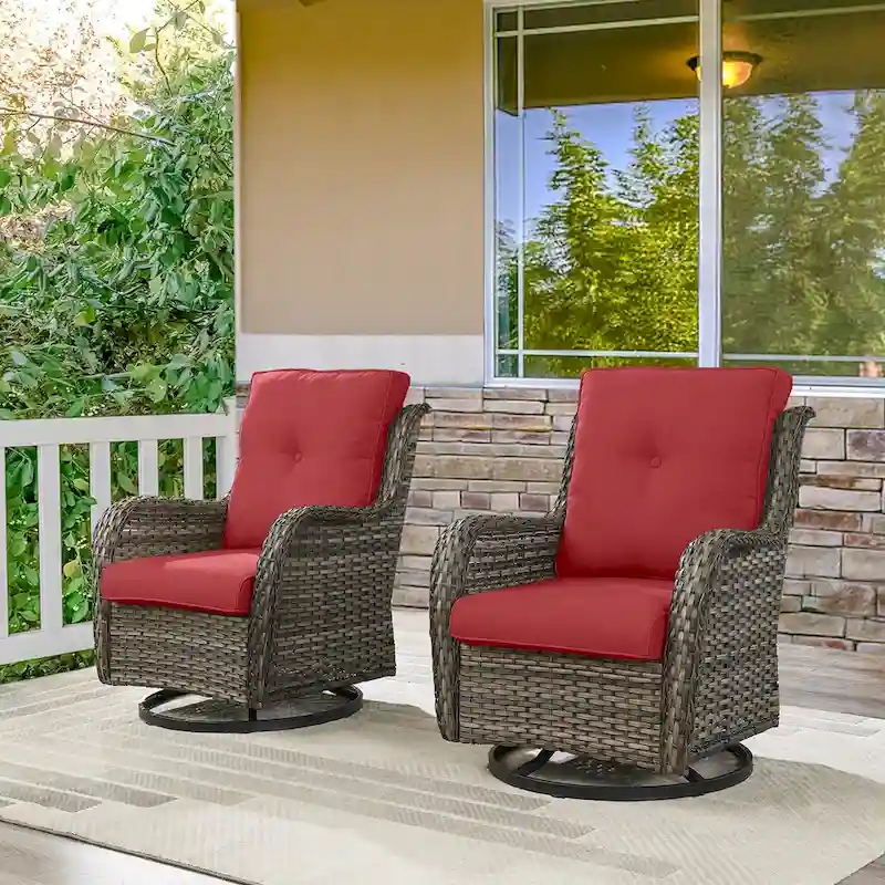 Patio Wicker Swivel Chair Set of 2 - Grey