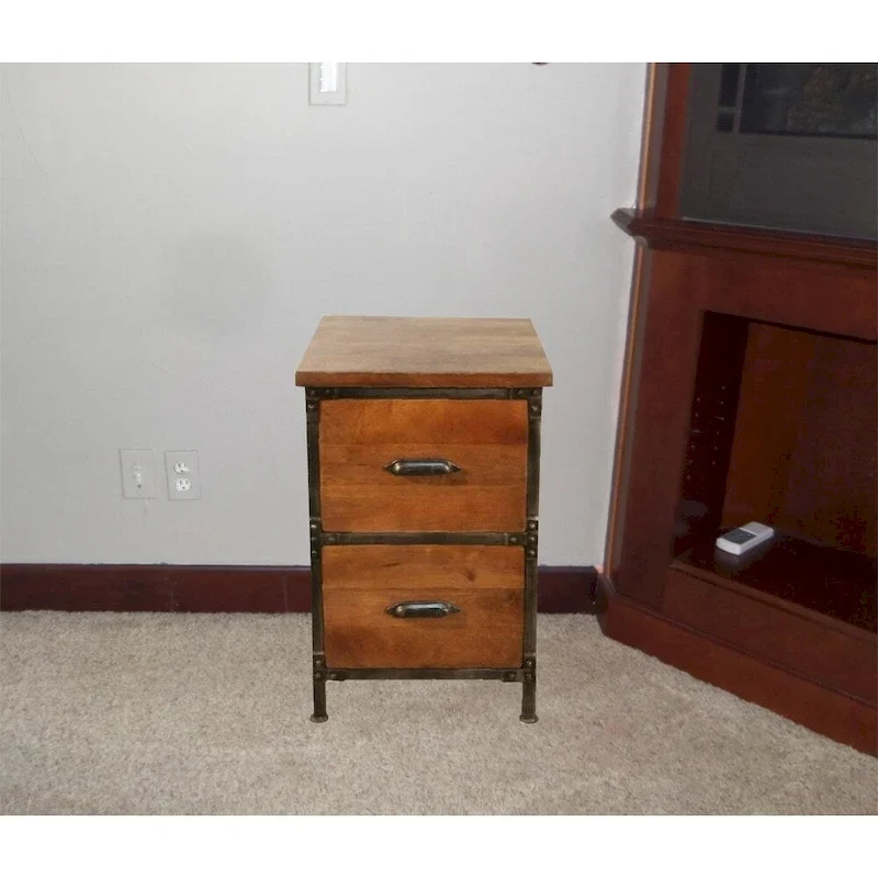 Solid Wood 2-Drawer Handmade Rustic Filing Cabinet / Side Table / Nightstand