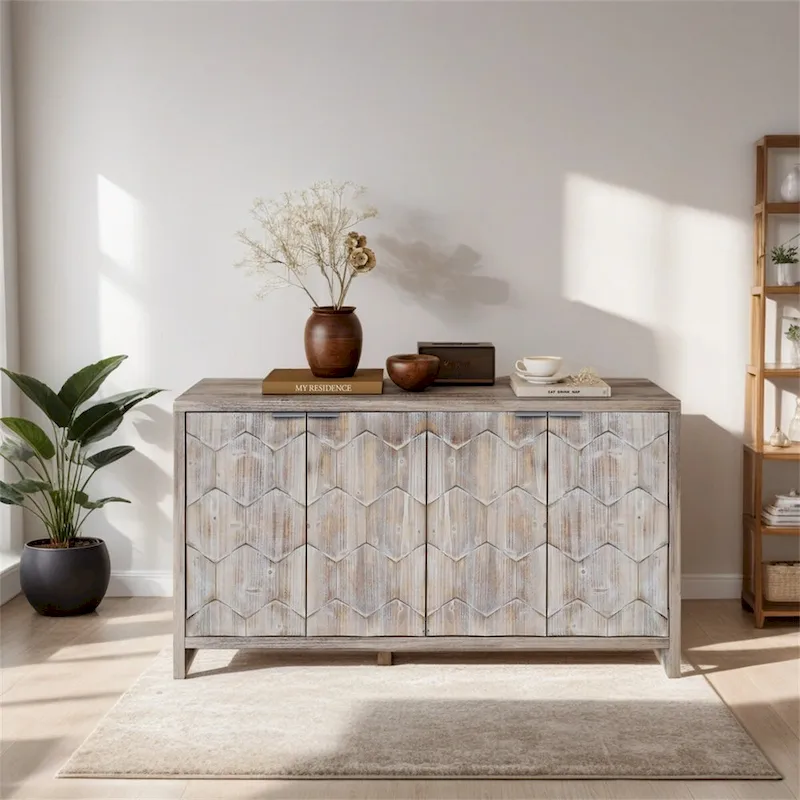 4-Door Storage Cabinet with Wooden Doors